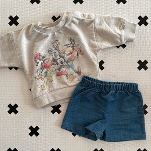Mickey & Friends 3-6mon sweatshirt and shorts set